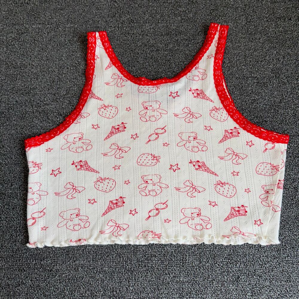 Messy Bun Just Chillin Pajama Crop Tank Top Junior's Size Medium Soft Coquette - Picture 2 of 6